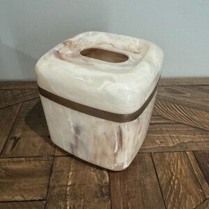 Faux Marble Acrylic  Tissue Box Cover Natural, Gold  Square 6"